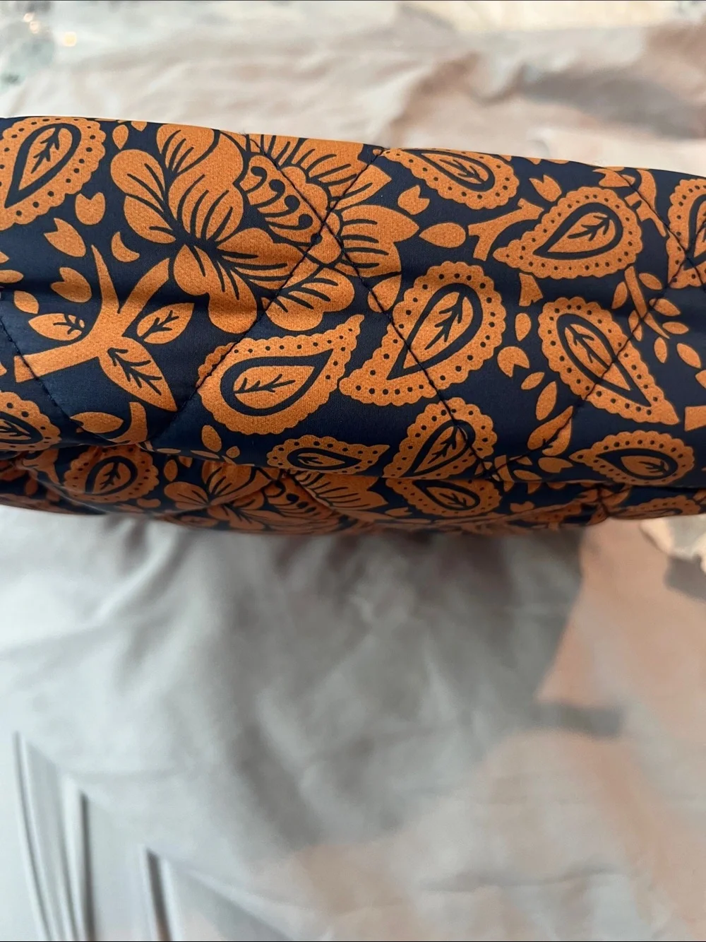 Vera Bradley Navy and Orange Floral Pouch with Green Pull